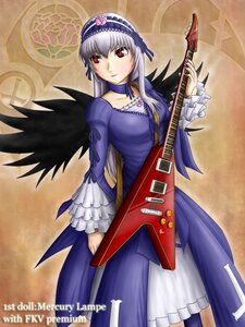 Rating: Safe Score: 0 Tags: 1girl black_wings dress frilled_sleeves frills hairband image instrument long_hair long_sleeves looking_at_viewer music red_eyes rose silver_hair solo standing suigintou wings User: admin