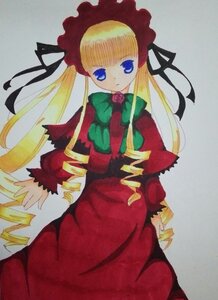 Rating: Safe Score: 0 Tags: 1girl blonde_hair blue_eyes bonnet bow bowtie dress drill_hair green_bow green_neckwear image long_hair long_sleeves looking_at_viewer red_dress shinku simple_background sitting solo twin_drills twintails very_long_hair User: admin
