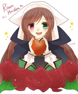 Rating: Safe Score: 0 Tags: 1girl brown_hair flower food green_eyes heterochromia image long_hair open_mouth pink_rose red_eyes red_flower red_rose rose smile solo star_(symbol) suiseiseki thorns User: admin