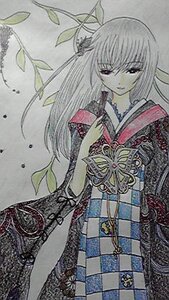 Rating: Safe Score: 0 Tags: 1girl checkered checkered_background checkered_floor dress flower image japanese_clothes kimono leaf long_hair solo suigintou traditional_media User: admin