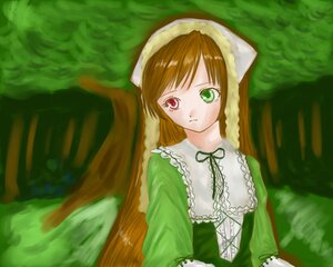 Rating: Safe Score: 0 Tags: 1girl brown_hair dress frills green_dress green_eyes head_scarf heterochromia image long_hair long_sleeves looking_at_viewer red_eyes solo suiseiseki User: admin