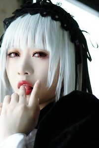 Rating: Safe Score: 0 Tags: 1girl bangs gothic_lolita hairband lips lolita_fashion looking_at_viewer red_eyes ribbon solo suigintou tongue white_hair User: admin