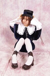 Rating: Safe Score: 0 Tags: 1girl brown_hair hat long_sleeves sitting smile solo souseiseki top_hat white_legwear User: admin