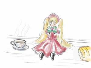Rating: Safe Score: 0 Tags: 1girl blonde_hair cup dress food image long_hair shinku sitting smile solo tea teacup teapot twintails very_long_hair yellow_eyes User: admin