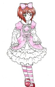 Rating: Safe Score: 0 Tags: 1boy bow dress frills full_body green_eyes hair_bow heterochromia image lolita_fashion long_sleeves pantyhose pink_bow puffy_sleeves short_hair solo souseiseki standing striped striped_legwear white_background User: admin