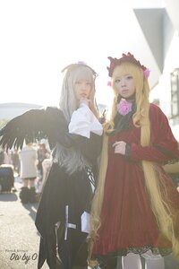 Rating: Safe Score: 0 Tags: 2girls bangs blonde_hair dress flower long_hair long_sleeves multiple_cosplay multiple_girls red_dress rose standing tagme wings User: admin