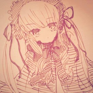 Rating: Safe Score: 0 Tags: 1girl bangs bow image long_hair monochrome shinku solo traditional_media upper_body User: admin