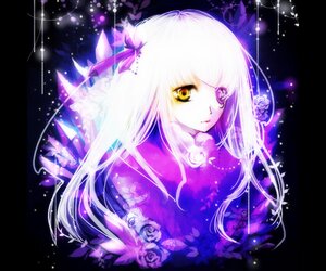 Rating: Safe Score: 0 Tags: 1girl bangs barasuishou black_background bug butterfly flower hair_ornament image insect long_hair looking_at_viewer purple_flower purple_rose rose solo upper_body white_hair yellow_eyes User: admin