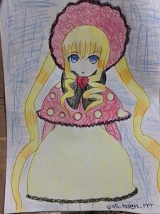 Rating: Safe Score: 0 Tags: 1girl blonde_hair blue_eyes chain drill_hair flower image long_hair looking_at_viewer photo rose shinku solo traditional_media twin_drills twintails User: admin