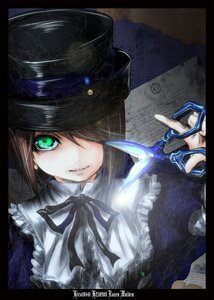 Rating: Safe Score: 0 Tags: 1girl brown_hair closed_mouth frills gloves green_eyes hair_over_one_eye hat image letterboxed looking_at_viewer neck_ribbon ribbon short_hair solo souseiseki top_hat User: admin
