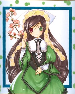 Rating: Safe Score: 0 Tags: 1girl auto_tagged brown_hair dress drill_hair flower frills green_dress green_eyes heterochromia image long_hair long_sleeves looking_at_viewer marker_(medium) red_eyes ribbon solo suiseiseki twin_drills very_long_hair User: admin