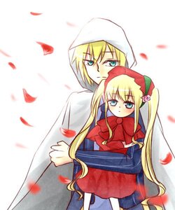 Rating: Safe Score: 0 Tags: 2girls blonde_hair blue_eyes blurry blush bonnet bow depth_of_field dress flower hood image long_hair long_sleeves multiple_girls petals rose rose_petals shinku solo twintails very_long_hair User: admin