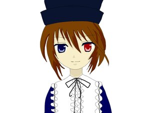 Rating: Safe Score: 0 Tags: 1girl brown_hair closed_mouth dress frills hat heterochromia image looking_at_viewer red_eyes simple_background smile solo souseiseki striped upper_body white_background User: admin