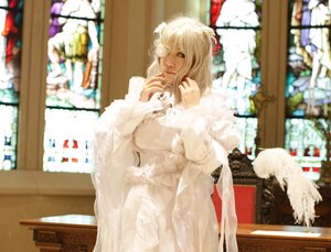 Rating: Safe Score: 0 Tags: 1girl angel angel_wings bird blurry blurry_background blurry_foreground depth_of_field dove dress feathered_wings feathers flower indoors long_hair photo solo stained_glass white_dress white_wings window wings User: admin