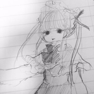 Rating: Safe Score: 0 Tags: 1girl bonnet bow bowtie dress frills greyscale image long_hair long_sleeves looking_at_viewer monochrome shinku sketch solo User: admin