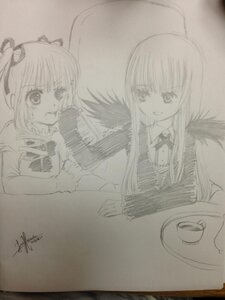 Rating: Safe Score: 0 Tags: 2girls cup image long_sleeves monochrome multiple_girls pair photo shinku signature sketch smile suigintou table tea teacup traditional_media User: admin