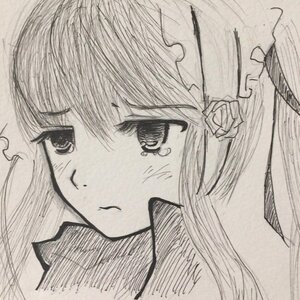 Rating: Safe Score: 0 Tags: 1girl closed_mouth face flower graphite_(medium) image long_hair monochrome portrait rose shinku solo traditional_media User: admin