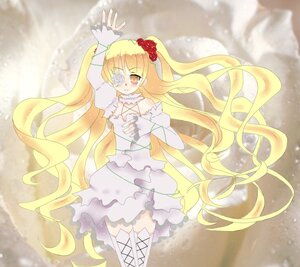 Rating: Safe Score: 0 Tags: 1girl blonde_hair detached_sleeves dress eyepatch flower hair_ornament image kirakishou long_hair solo thighhighs twintails very_long_hair User: admin