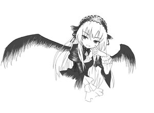 Rating: Safe Score: 0 Tags: 1girl black_wings dress feathered_wings frills greyscale hairband image lolita_hairband long_hair long_sleeves looking_at_viewer monochrome ribbon simple_background smile solo suigintou upper_body very_long_hair white_background wide_sleeves wings User: admin