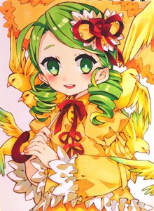 Rating: Safe Score: 0 Tags: 1girl bird bird_on_hand bird_on_head blush chick chicken dove dress drill_hair feathered_wings feathers flower green_eyes green_hair image kanaria long_sleeves looking_at_viewer parrot smile solo traditional_media twin_drills white_wings wings User: admin