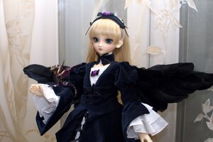 Rating: Safe Score: 0 Tags: 1girl black_dress blonde_hair blue_eyes curtains doll dress flower frills gothic_lolita lolita_fashion long_hair long_sleeves solo suigintou wide_sleeves User: admin