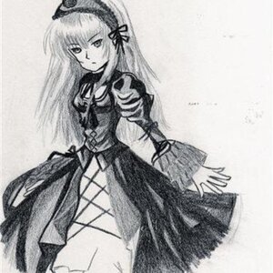 Rating: Safe Score: 0 Tags: 1girl cowboy_shot dress frills greyscale hairband image long_hair long_sleeves looking_at_viewer monochrome solo standing suigintou traditional_media wings User: admin