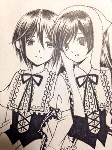 Rating: Safe Score: 0 Tags: 2girls corset frills image lolita_fashion long_hair monochrome multiple_girls neck_ribbon pair ribbon short_hair siblings sisters smile souseiseki suiseiseki traditional_media User: admin