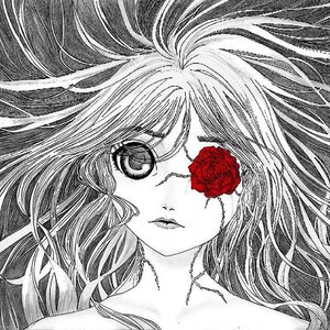 Rating: Safe Score: 0 Tags: 1girl barasuishou black_background eyelashes flower image long_hair looking_at_viewer monochrome portrait red_flower red_rose rose solo spot_color traditional_media User: admin