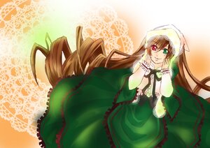 Rating: Safe Score: 0 Tags: 1girl brown_hair dress drill_hair frills green_dress green_eyes heterochromia image long_hair long_sleeves looking_at_viewer red_eyes smile solo suiseiseki twin_drills twintails very_long_hair User: admin