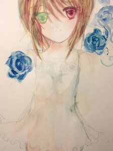 Rating: Safe Score: 0 Tags: 1girl blue_flower blue_rose brown_hair closed_mouth flower green_eyes hariruri heart image komeiji_koishi looking_at_viewer red_eyes rose short_hair solo souseiseki traditional_media User: admin