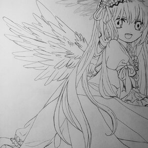 Rating: Safe Score: 0 Tags: 1girl angel_wings dress feathered_wings greyscale image lineart long_hair long_sleeves looking_at_viewer monochrome open_mouth ribbon smile solo suigintou traditional_media very_long_hair wings User: admin