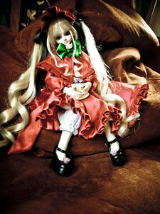 Rating: Safe Score: 0 Tags: 1girl blonde_hair blue_eyes bow bowtie cup doll dress long_hair long_sleeves red_dress shinku sitting solo teacup twintails underwear very_long_hair User: admin