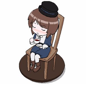 Rating: Safe Score: 0 Tags: 1girl blush boots brown_hair chair chibi closed_eyes cup full_body hat image long_sleeves mug pantyhose sitting solo souseiseki teacup top_hat transparent_background white_legwear User: admin