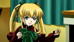 Rating: Safe Score: 0 Tags: 1girl blonde_hair blue_eyes bow bowtie green_bow hair_ribbon image long_hair long_sleeves looking_at_viewer red_dress ribbon shinku sidelocks solo twintails upper_body User: admin