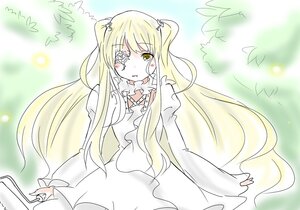 Rating: Safe Score: 0 Tags: 1girl blonde_hair dress eyepatch flower hair_flower image kirakishou long_hair long_sleeves looking_at_viewer outdoors puffy_sleeves solo two_side_up very_long_hair white_dress yellow_eyes User: admin