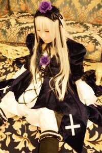 Rating: Safe Score: 0 Tags: 1girl closed_eyes dress flower frills long_hair long_sleeves purple_rose rose sitting solo suigintou very_long_hair User: admin