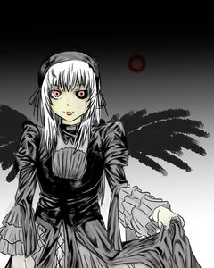 Rating: Safe Score: 0 Tags: 1girl black_wings doll_joints dress feathered_wings frilled_sleeves frills gradient gradient_background hairband image joints long_hair long_sleeves looking_at_viewer monochrome solo suigintou wings User: admin