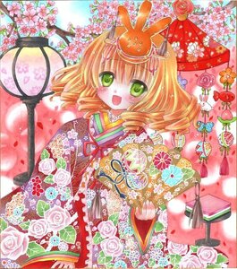Rating: Safe Score: 0 Tags: 1girl :d blonde_hair cherry_blossoms curly_hair drill_hair floral_print flower green_eyes hinaichigo image japanese_clothes kimono open_mouth pink_flower pink_rose ringlets rose smile solo traditional_media twin_drills white_flower white_rose User: admin