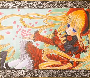 Rating: Safe Score: 0 Tags: 1girl blonde_hair blue_eyes bonnet dress drill_hair flower image long_hair marker_(medium) pantyhose petals pink_rose ringlets rose rose_petals shinku solo traditional_media twin_drills twintails very_long_hair white_legwear User: admin