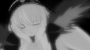 Rating: Safe Score: 0 Tags: 1girl auto_tagged black_wings blush closed_eyes closed_mouth dress frills greyscale hairband hands_on_own_cheeks image long_sleeves monochrome possible_duplicate solo suigintou tears wings User: admin