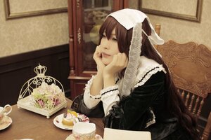 Rating: Safe Score: 0 Tags: 1girl brown_hair chin_rest food habit indoors lace nun sitting solo suiseiseki table User: admin