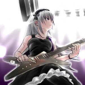 Rating: Safe Score: 0 Tags: 1girl acoustic_guitar artist_request bass_guitar black_dress dress electric_guitar from_below guitar hairband holding_instrument image instrument jewelry long_hair looking_down music piercing playing_instrument plectrum rozen_maiden silver_hair solo suigintou tank_top User: admin