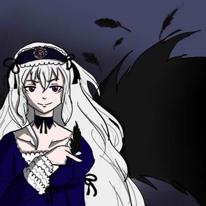 Rating: Safe Score: 0 Tags: 1girl black_wings blush choker detached_collar dress feathers flower frills hairband image lolita_hairband long_hair long_sleeves looking_at_viewer pink_eyes rose silver_hair smile solo suigintou wings User: admin