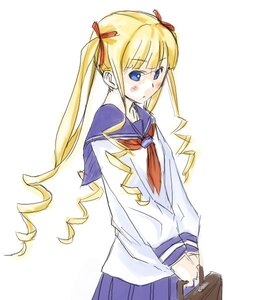 Rating: Safe Score: 0 Tags: 1girl blonde_hair blue_eyes blush drill_hair holding image long_hair long_sleeves pleated_skirt school_uniform serafuku shinku simple_background skirt solo twin_drills twintails white_background User: admin
