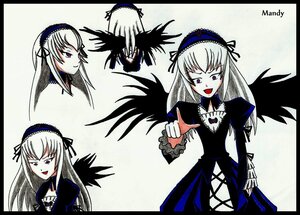 Rating: Safe Score: 0 Tags: 1girl :d black_wings detached_collar dress flower frills hairband image letterboxed long_hair long_sleeves looking_at_viewer multiple_views open_mouth silver_hair smile solo suigintou wings User: admin