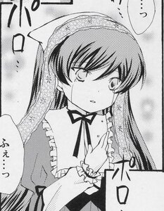 Rating: Safe Score: 0 Tags: 1girl dress greyscale image long_hair long_sleeves monochrome ribbon solo suiseiseki tears twintails User: admin