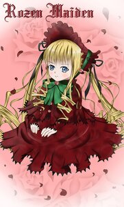 Rating: Safe Score: 0 Tags: 1girl blonde_hair blue_eyes blush bonnet bow bowtie dress green_bow image long_hair long_sleeves looking_at_viewer petals red_dress shinku solo torn_clothes twintails very_long_hair User: admin