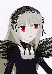 Rating: Safe Score: 0 Tags: 1girl bangs black_dress black_ribbon black_wings closed_mouth detached_collar dress expressionless flower frills hairband image long_hair long_sleeves looking_at_viewer puffy_sleeves red_eyes ribbon silver_hair simple_background solo suigintou upper_body wings User: admin