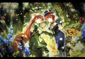 Rating: Safe Score: 0 Tags: 2girls blue_butterfly brown_hair bug butterfly dress flower green_eyes hat heterochromia image insect letterboxed long_hair long_sleeves multiple_girls pair pantyhose red_eyes short_hair siblings sisters souseiseki suiseiseki twins very_long_hair User: admin