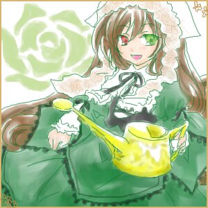 Rating: Safe Score: 0 Tags: 1girl :d brown_hair dress frills green_dress green_eyes heterochromia image long_hair long_sleeves looking_at_viewer open_mouth red_eyes smile solo suiseiseki very_long_hair watering_can User: admin